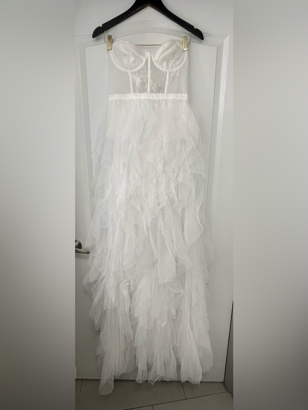 New White Bustier Tiered Ruffle Dress - Women's